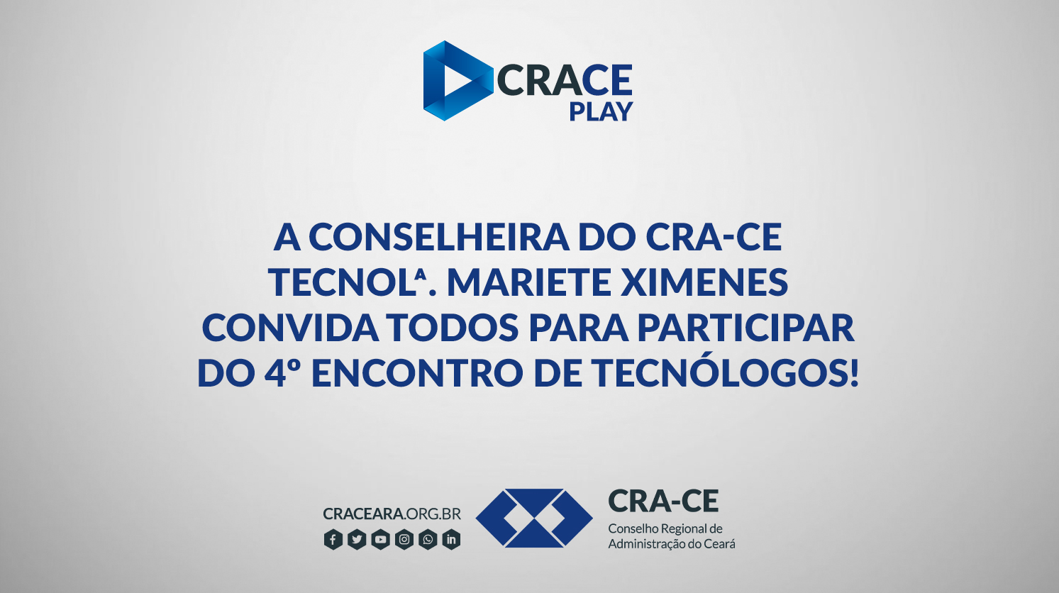A conselheira do CRA-CE Tecnolª. Mariete Ximenes convida todos para participar do 4º Encontro de Tecnólogos